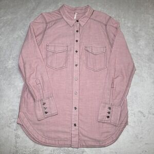 Free People Women's‎ Button Up Long Sleeve Size Small Peach Pink Double Pocket
